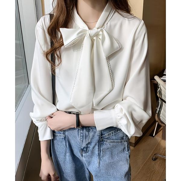 ブラウス シャツ オフィス、プライベート、オケージョンにもリボンタイシャツブラウス レディース