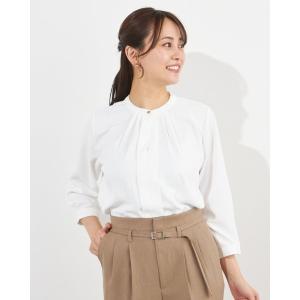 uvカット ブラウス シャツ 「おうちで洗えるストレッチ」「7分袖」フロントメタルボタンキーネック レディース
