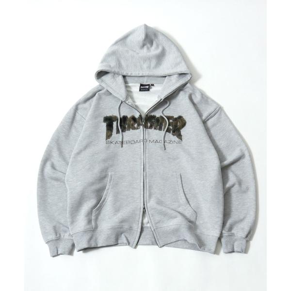 パーカー THRASHER（スラッシャー）ダブルジップ スウェットパーカー/選べるロゴデザイン（ライ...