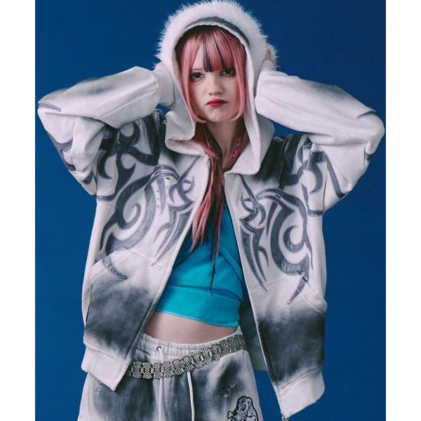 パーカー GALFY（ガルフィー）汚れ部族パーカー/トライバル スウェットジップアップパーカー メン...