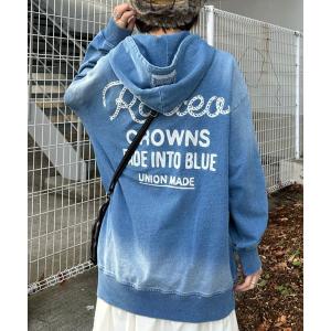 パーカー インディゴ裏毛ビッグジップパーカー レディース