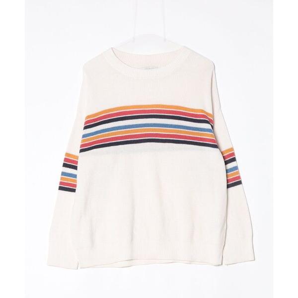 「American Eagle」 ボーダー柄長袖ニット M ベージュ レディース