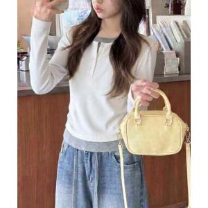 tシャツ 配色ヘンリーネックフェイクレイヤード レディース