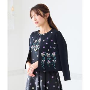 カーディガン 吹上刺繍クロップド丈ニットカーディガン レディース