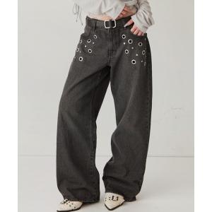 ジーンズ デニム デニムパンツ アイレットローライズデニム レディース