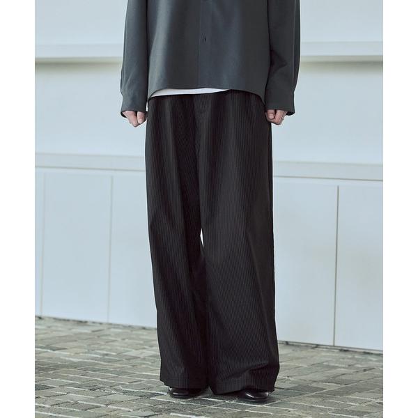 パンツ 2タックTRストライプワイドストレートパンツ メンズ