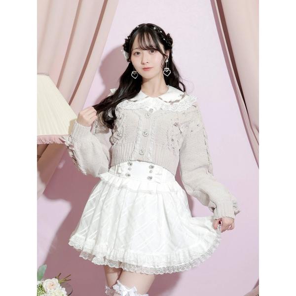 カーディガン ビジューリボンレースアップマシュマロカーデ レディース