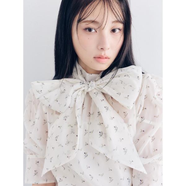 ブラウス シャツ オーガンザボウタイブラウス レディース