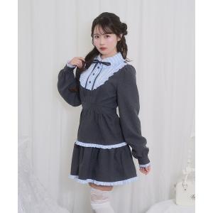 ワンピース 配色ヨークフリルワンピース