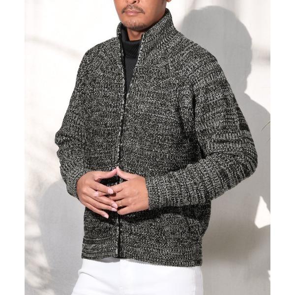 セーター ニット 畦編みニットスタンドネックフルジップジャケット メンズ レディース