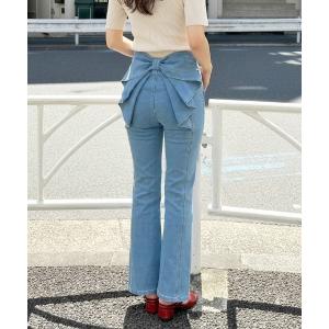 ジーンズ デニム デニムパンツ バックリボンフレアパンツ レディース