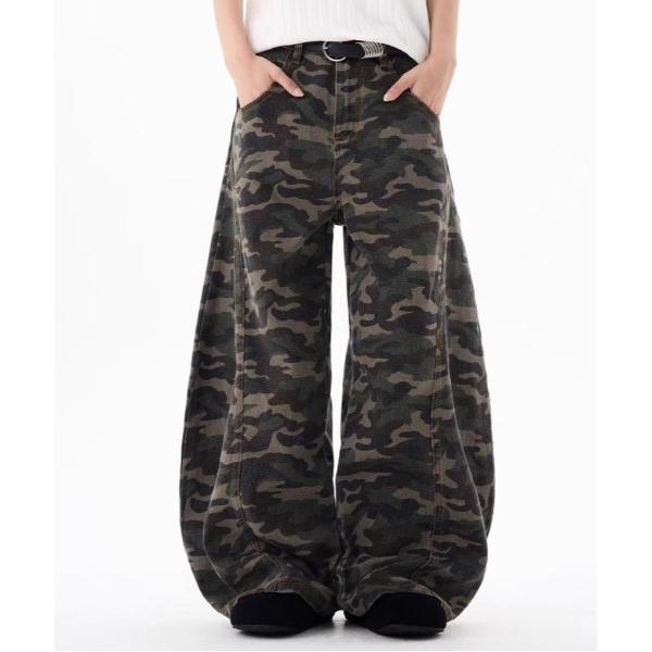 ジーンズ ”トレンド感たっぷり” カモフラ ワイドバレルパンツ メンズ レディース