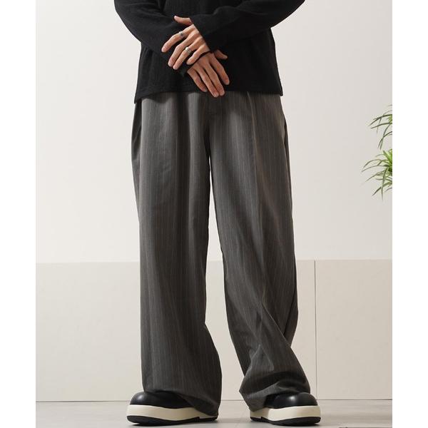 ワイドパンツ スラックス ワンタック ストライプ ワイドスラックス / One-pleat Stri...