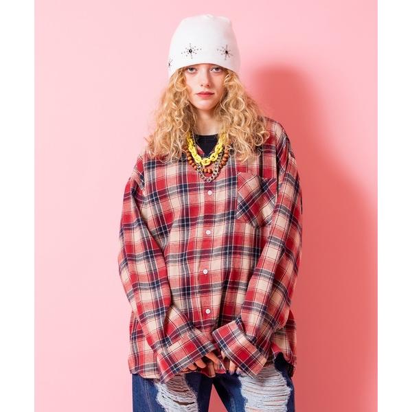 「ankoROCK」 「AOMM」長袖ネルシャツ ONESIZE レッド メンズ