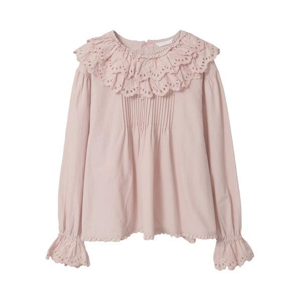 ブラウス シャツ スカラップレース使いダンガリーブラウス レディース