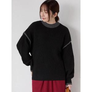 ニット セーター 片畦配色オーバーサイズニットプルオーバー レディース