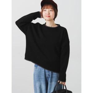 ニット セーター 配色ガンジー風ニット レディース