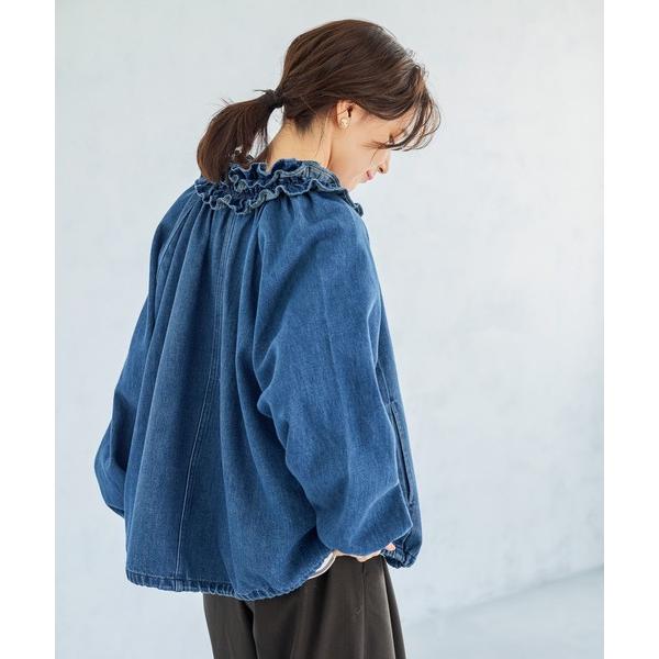ブルゾン アウター フリルカラー甘織りデニムシャツブルゾン「CLIP denim」 レディース