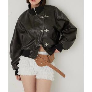 ブルゾン アウター ファイヤーマンショートブルゾン(フェイクレザー/デニム) レディース