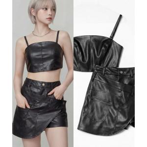 パンツ ビスチェ+2WAYフェイクレザーショートパンツ レディース