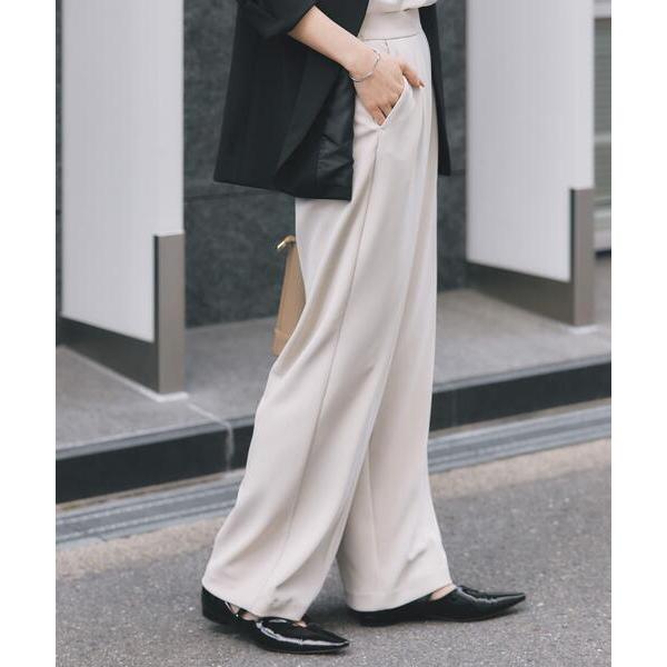 パンツ ストレッチツイルタックストレートパンツ レディース