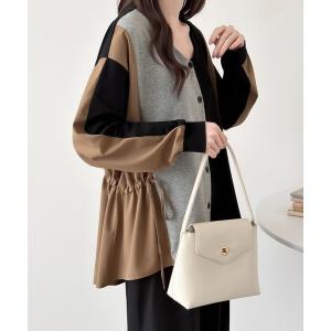 カーディガン 異素材切替アシメカーディガン レディース