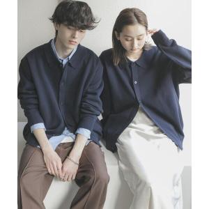 カーディガン 「ユニセックス」「洗濯可」スウェットライクポロカーディガン メンズ