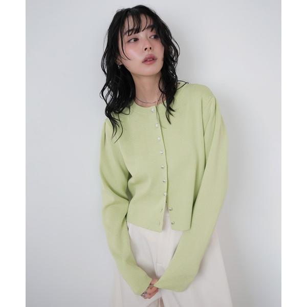 カーディガン クリアボタンニットカーディガン レディース