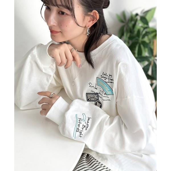tシャツ ゆるさの中に「ちょうどいい」お洒落感！綿100％刺繍ワッペンドルマンロンTEE（長袖） レ...