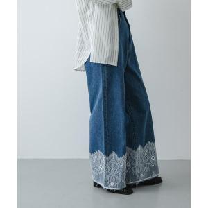 ジーンズ デニム デニムパンツ レースドッキングデニムパンツ レディース