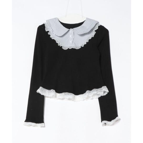 ブラウス シャツ 26ss　配色ビッグ襟 フリルブラウス レディース