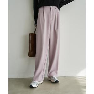 パンツ 裏地付きストレッチツイルワイドパンツ レディース