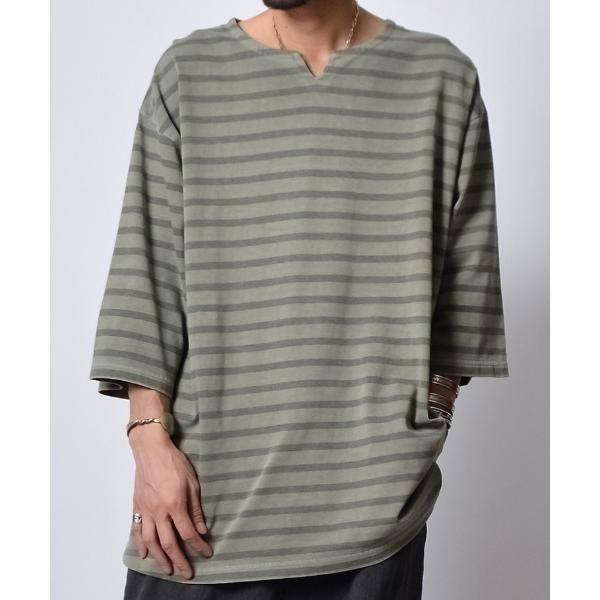 tシャツ DSピグメントオーバーダイボーダーキーネックTシャツ メンズ レディース