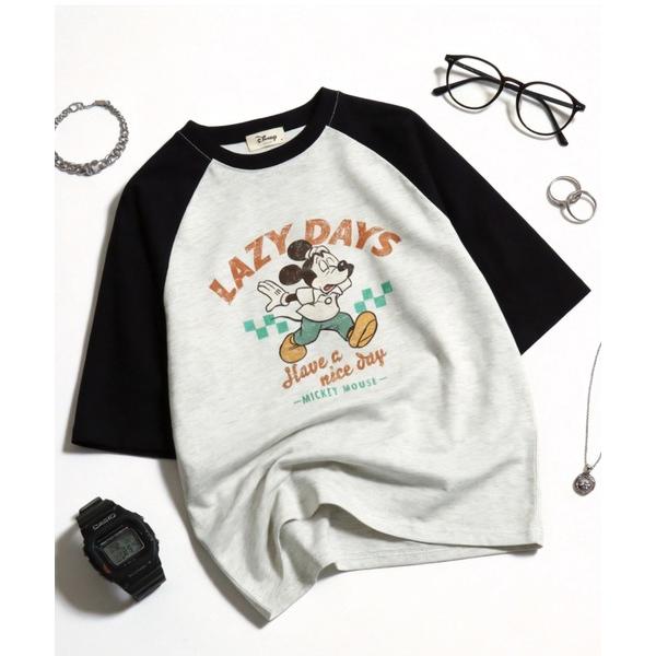tシャツ 2026SS Disney/ディズニー ミッキー フロント/バックプリント ラグラン5分袖...