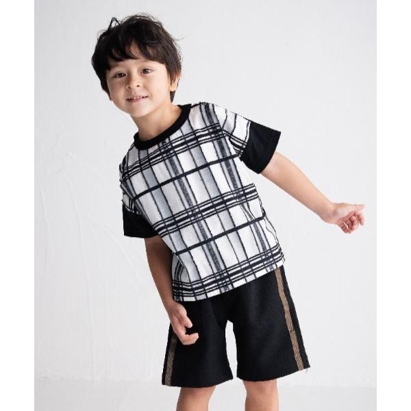 tシャツ シアーチェックミドルワイドTシャツ キッズ 子供服 男の子 女の子