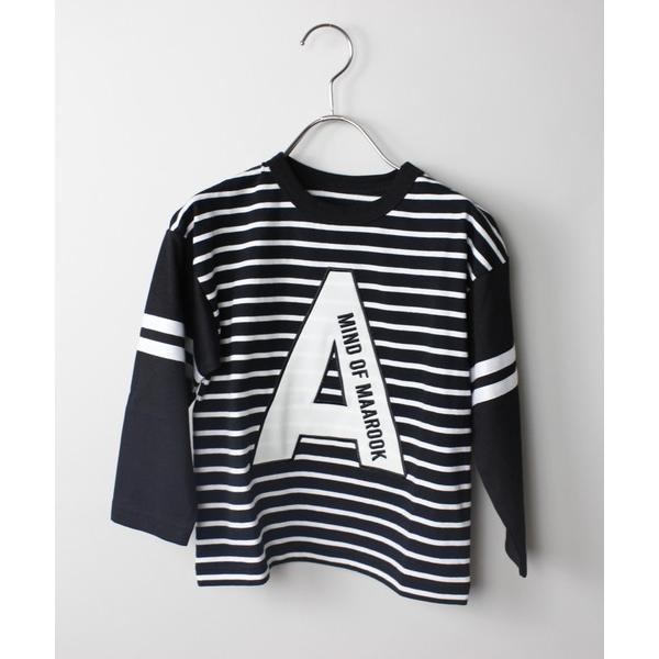 tシャツ 天竺2配ボーダーアルファベット長袖Tシャツ キッズ 子供服 男の子 女の子