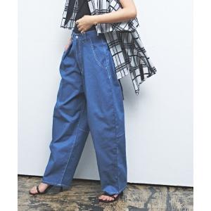 パンツ ストレッチカラーデニムバレルシルエット大人パンツ レディース