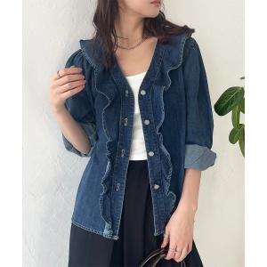 ブラウス シャツ フリル付きデニムブラウス レディース : ZOZOTOWN