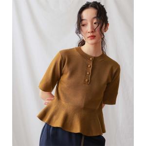 ニット セーター くるみ釦ペプラム半袖ニット レ...の商品画像