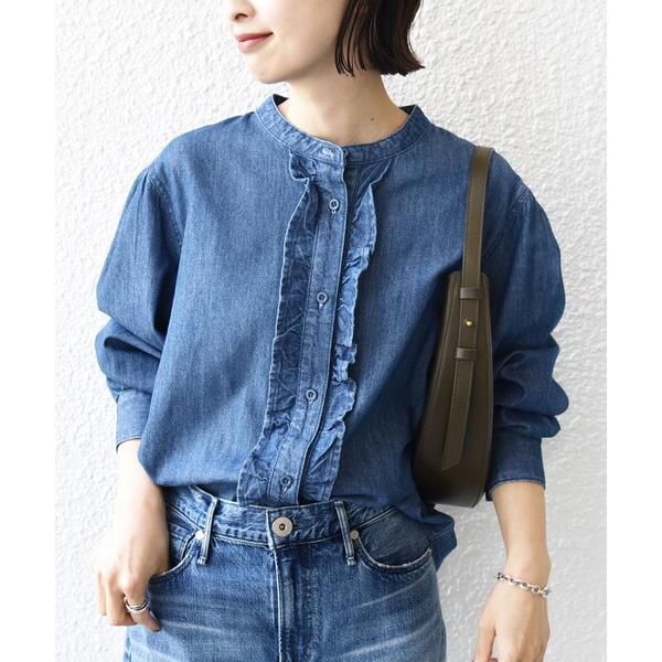 ブラウス シャツ 「WEB限定」「洗濯機可能」ライトオンス フリル デニム シャツ レディース