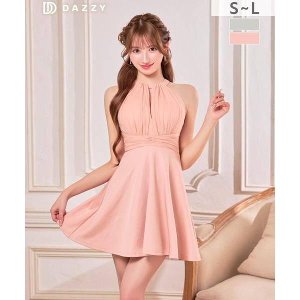 ドレス SEXYに魅せつつ体型カバー!!胸元カットギャザーシフォンアメスリAラインミニ丈キャバドレス