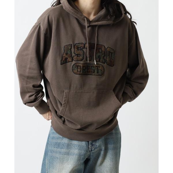 パーカー 裏毛ピグメント加工カモさがら刺繍プルパーカー メンズ レディース