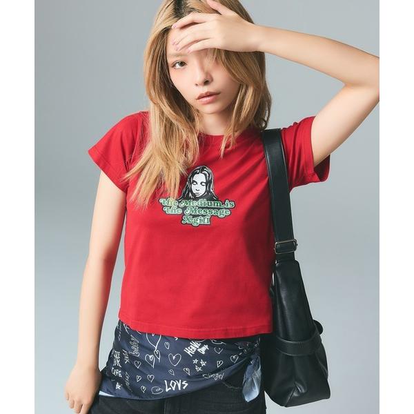tシャツ GLITTER LOGO AND FACE S/S BABY TEE レディース