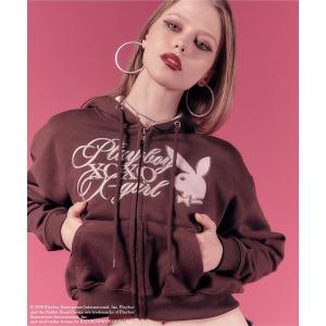 パーカー PLAYBOY × X-girl COMPACT ZIP UP SWEAT HOODIE レディース