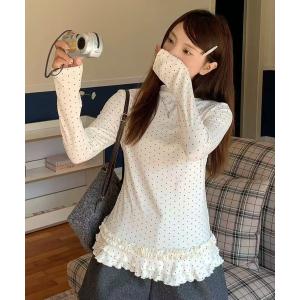 Sibra（シブラ） tシャツ ドット柄フリルリボントップス レディース