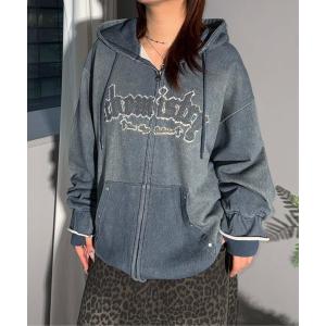パーカー 「84」ウォッシュ加工 カットデニム ストレッチ ジップ