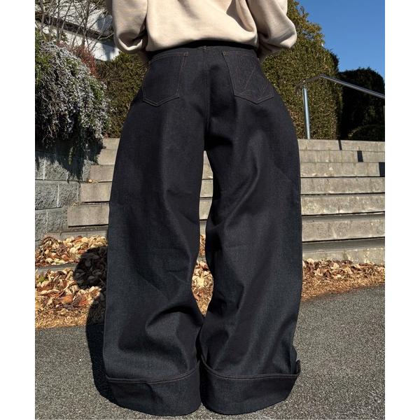 ジーンズ 裾ボタン配色ステッチデニム メンズ レディース