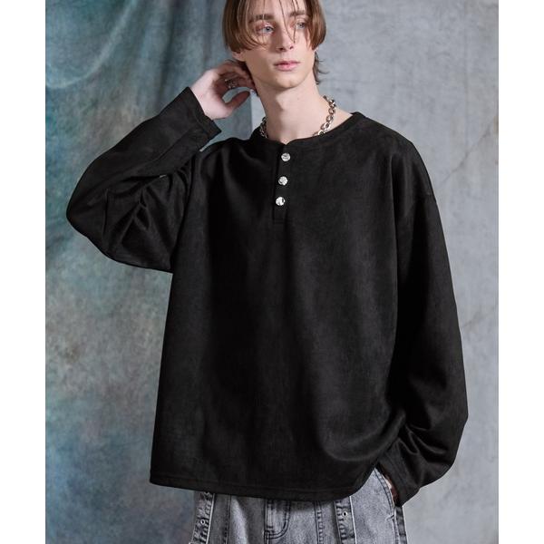 tシャツ 「SERACE」Suede like loose henry neck long tee ...