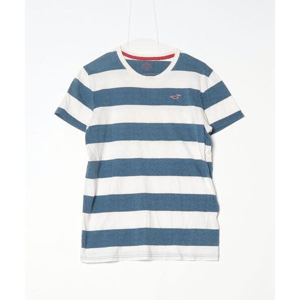 「Hollister」 ボーダー柄半袖Tシャツ S ブルー メンズ