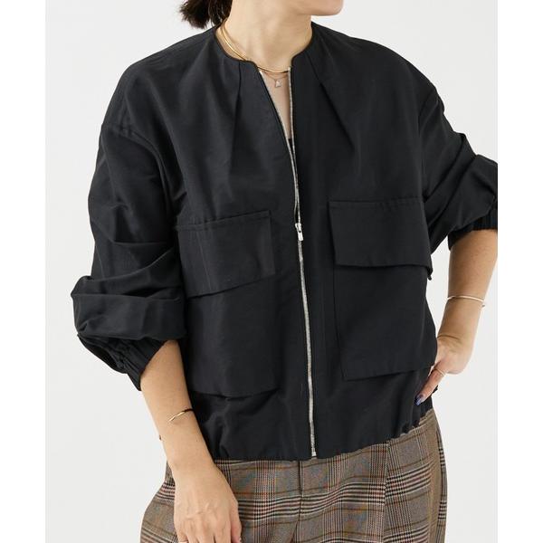ブルゾン アウター ノーカラービッグポケットツイルショートブルゾン レディース